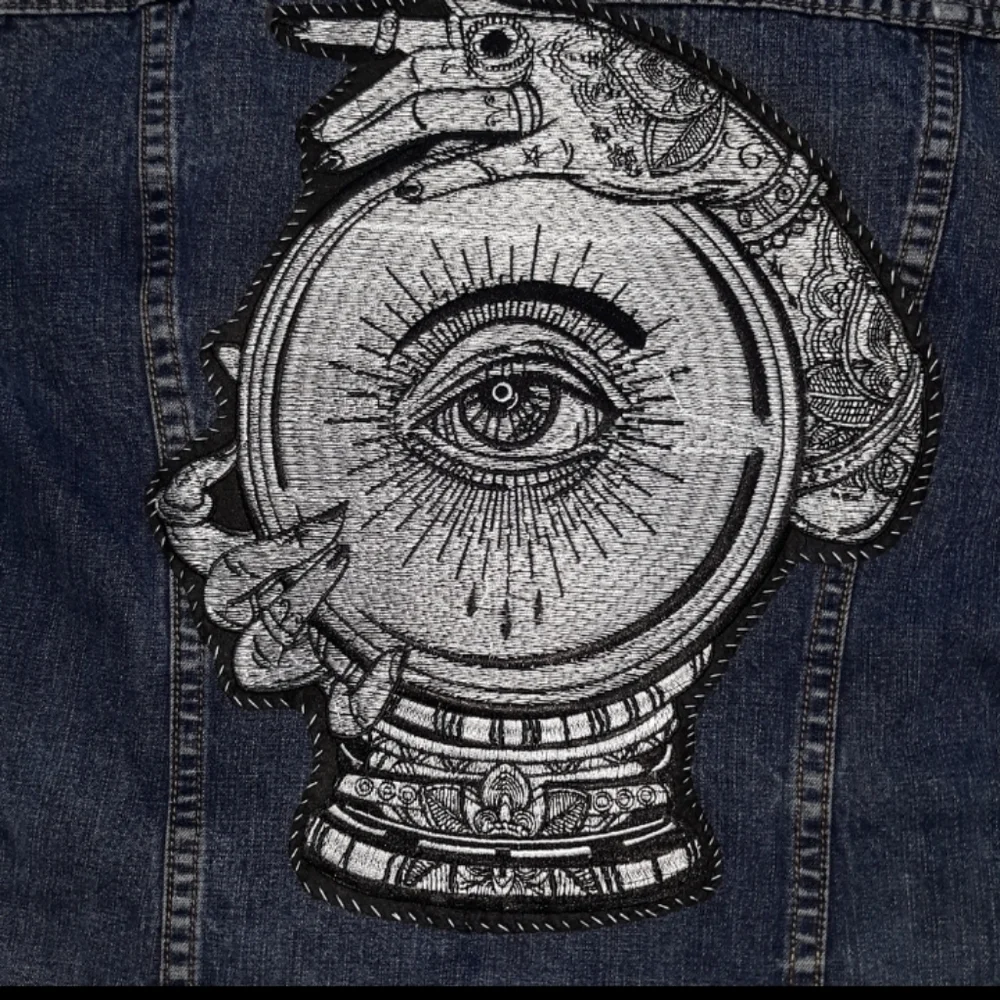 SOLD!!Chilling Adventures of a Hell Witch Calvin Klein y2k patch jean jacket - Picture 7 of 16